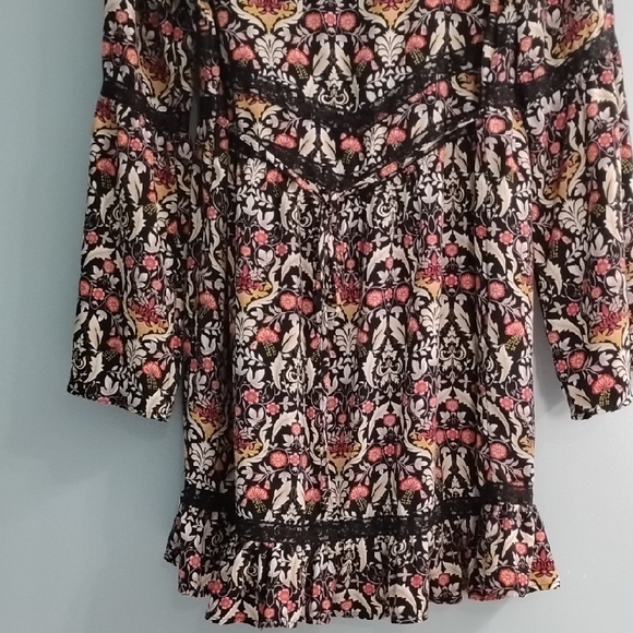 🌹 Band of Gypsies Black and Pink Floral Long Sleeve Midi Dress Size Large - Picture 6 of 6